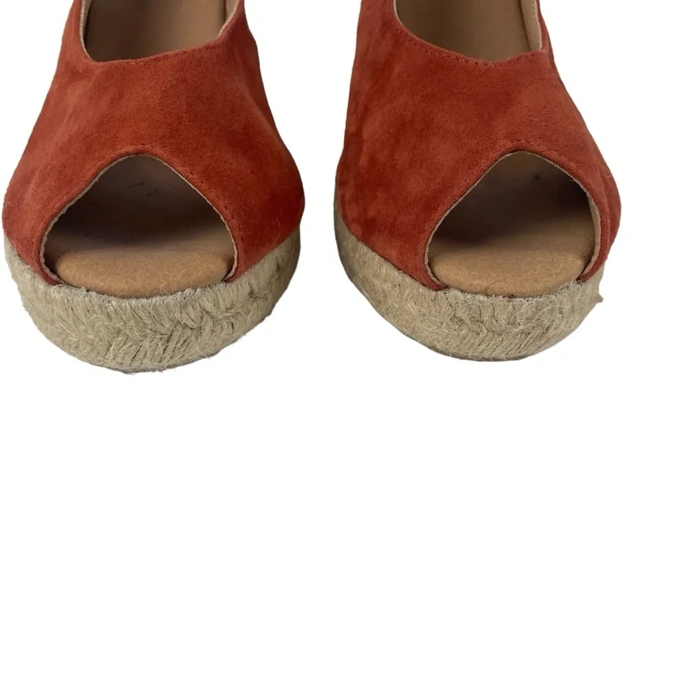 Paseart Spain Espadrilles‎ coral terracotta Suede Slingback Wedge Heel Size 38